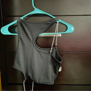 Black cutout crop top with chain detail